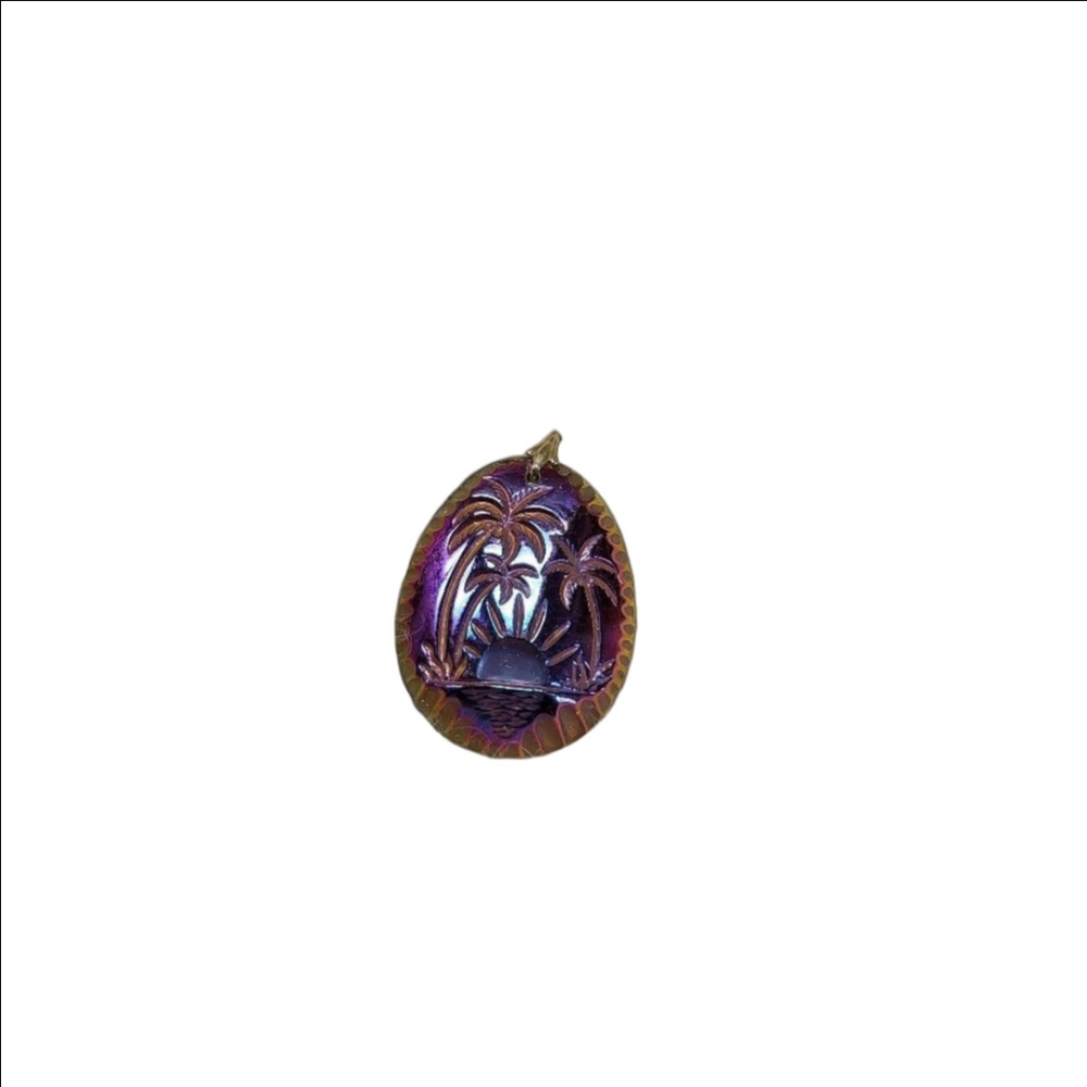 Gold Blue Purple Palm Tree and Sun Pendant